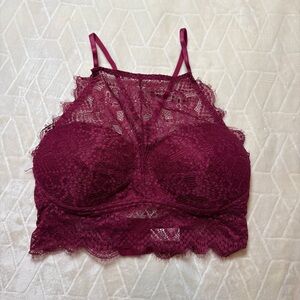 George Lace High-Neck Bralette in Deep Burgundy